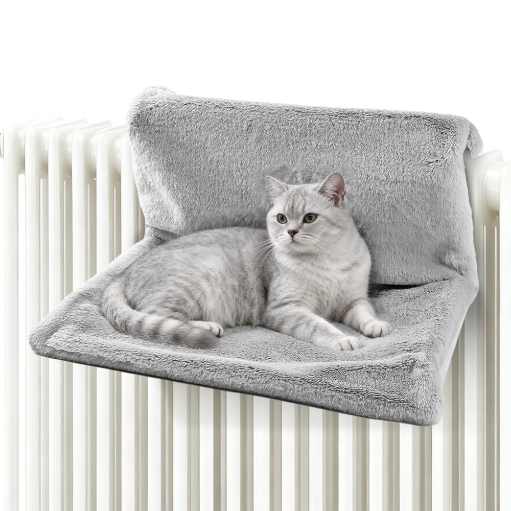 Lit chauffant pour chat, 45 x 30 cm, lit de radiateur pliable pour chat, lit suspendu pour chat, avec housse en peluche douillette et cadre en métal stable, lit chauffant, kit K pour tous les éléments