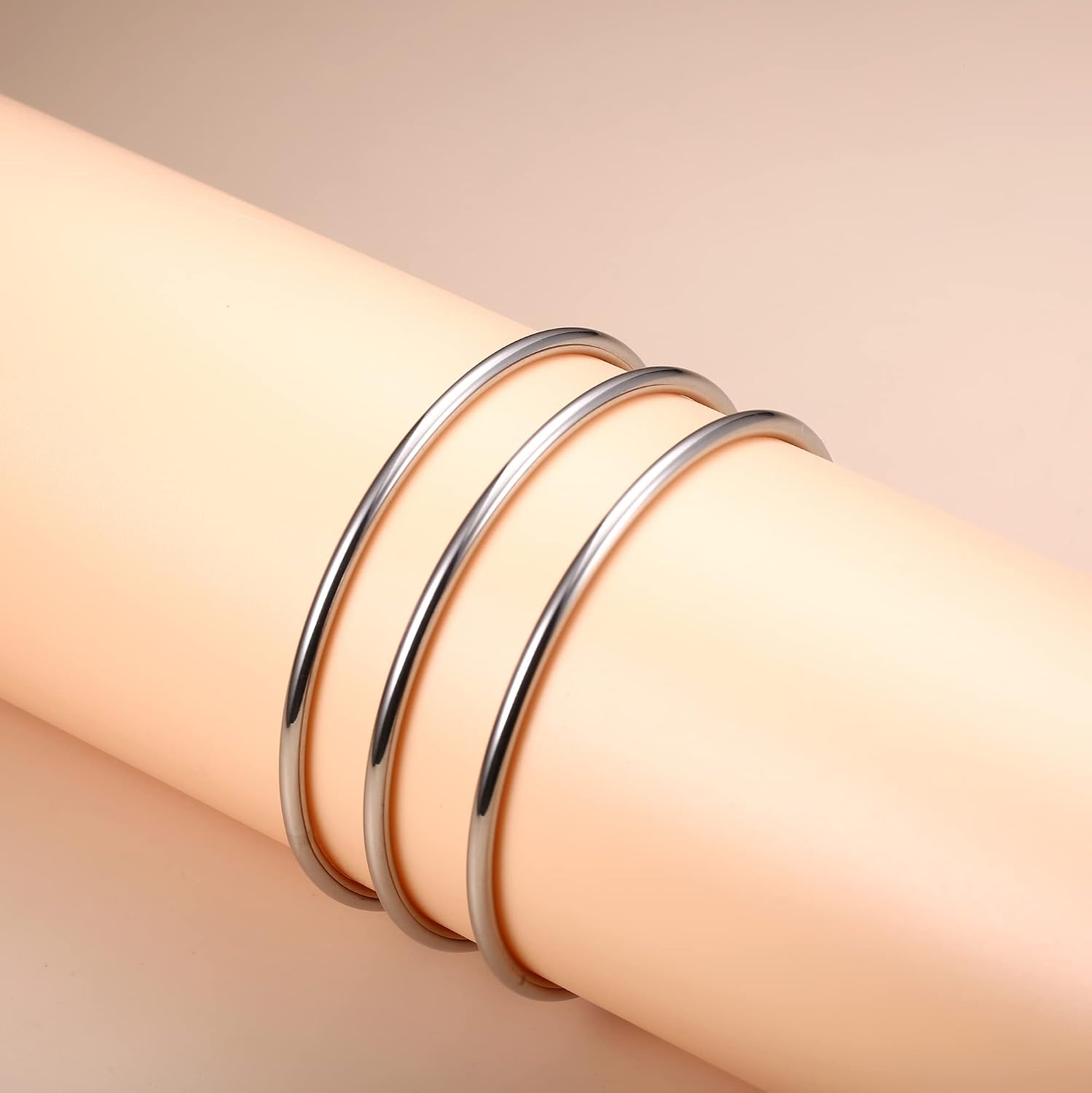 Florideco 3mm Plated Bracelet Stainless Steel Glossy Stackable Thin Round Bangle Bracelet for Women image 5