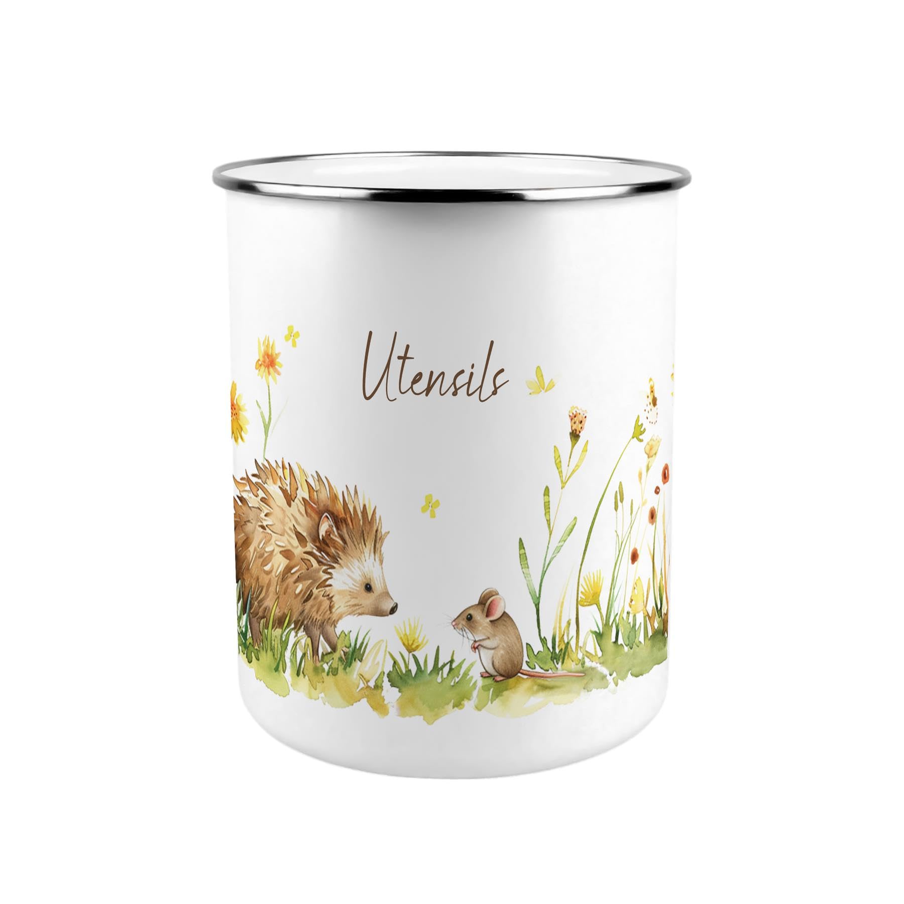 Purely Home Hedgehog & Mouse Metal Utensil Holder - XL Kitchen Utensil Pot/Organiser for Countertop Decor Gift 18x16.5cm