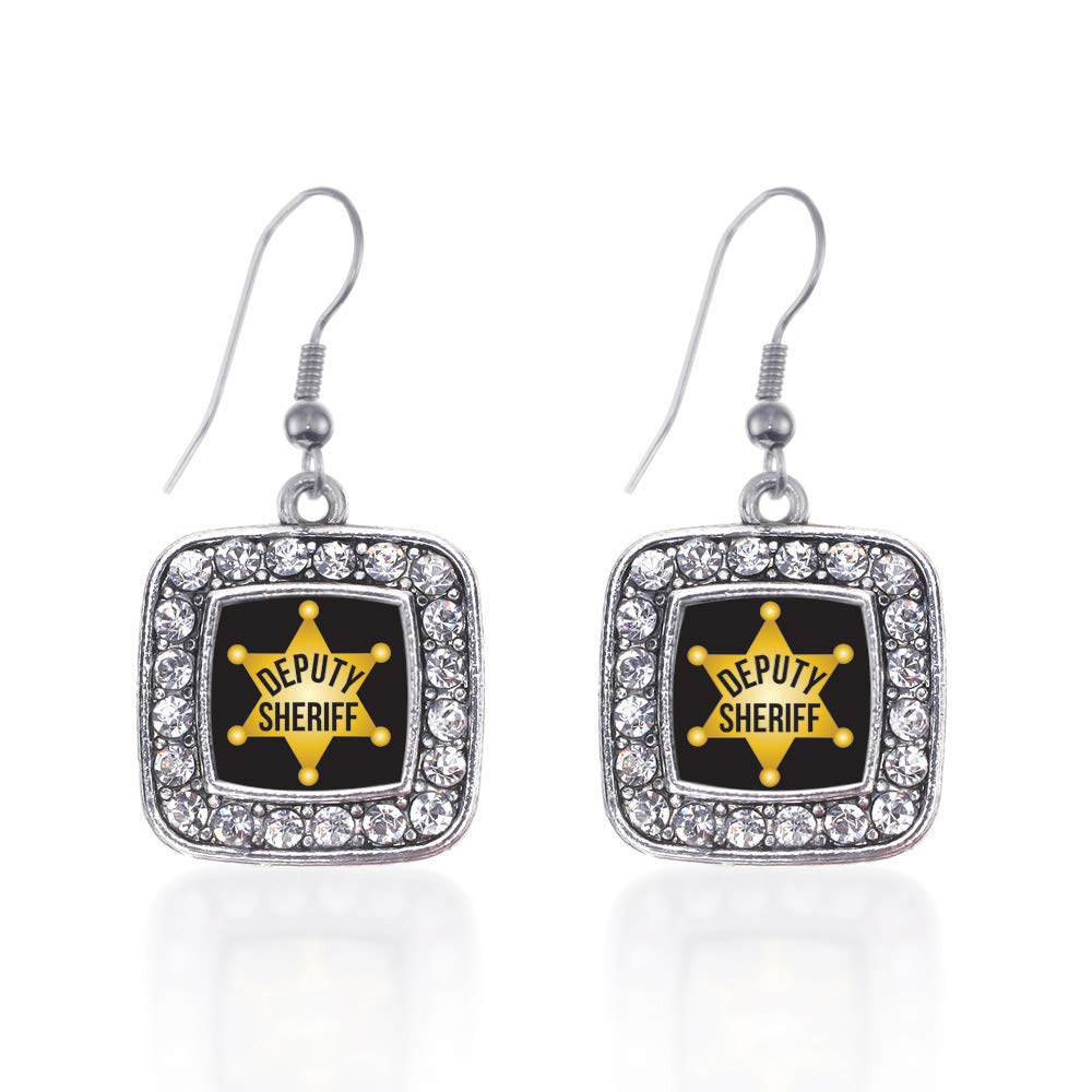 Inspired Silver - Silver Square Charm French Hook Drop Earrings with Cubic Zirconia Jewelry