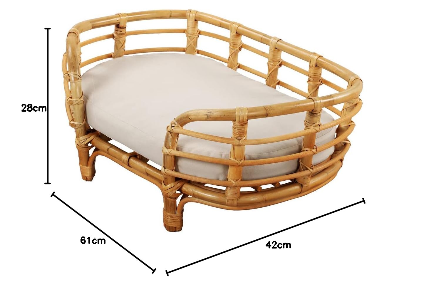 BEAU RIVAGE Panier Ovale Themis pour Chien et Chat en rotin Coussin Inclus, Taille M/L (15-25 kg)