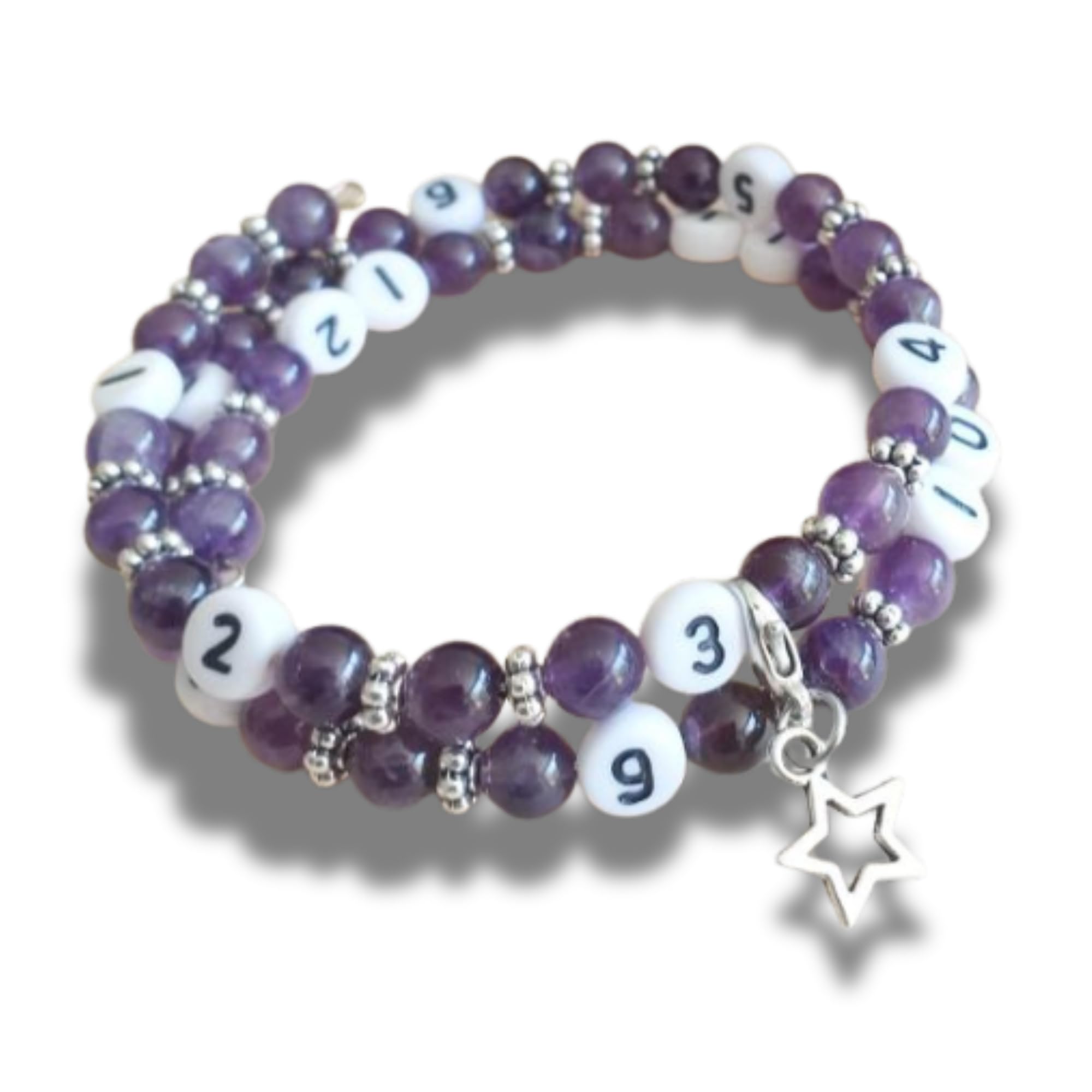 Bracelet d'allaitement améthyste - permet de noter l'heure de la dernière tétée ou dernier biberon - modèle Kravann