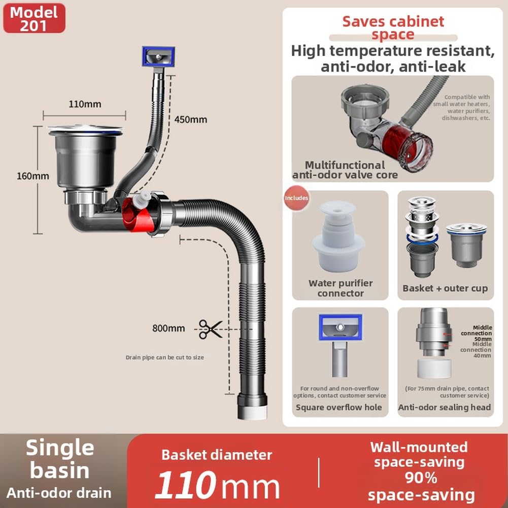 Juego de tubos de drenaje de doble fregadero, kit completo de fontanería de acero inoxidable PP, accesorios de aguas residuales gris, ajuste estándar para fregadero, neutralizador de olores, fácil