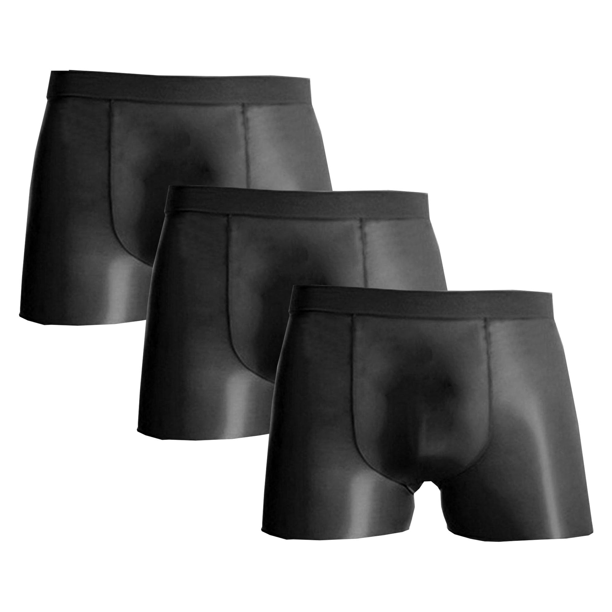 JEKE-DG Men Oily Shiny Ice Silk Underpants Low Rise Briefs Elasticity Trunks See Through Silky Glossy Boxer Briefs (X-Large,Black -3pc)