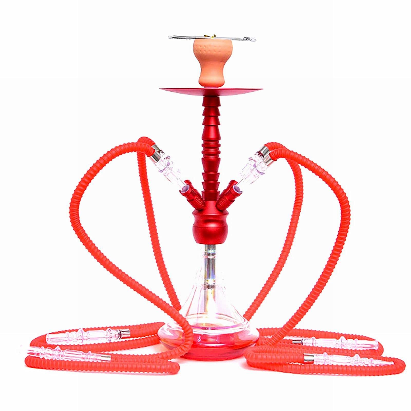 Luxus Shisha Set 21 Zoll 4 Schlauch Shisha Komplettes Party Shisha Kit Aluminium Shisha Kit Mit Stabilen Glas Shisha Basisadaptern Einfache Einrichtung red