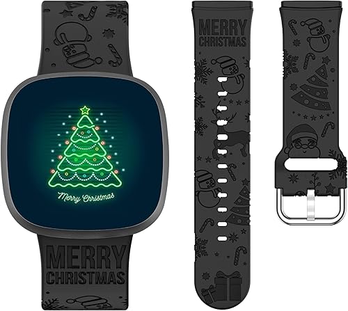 Miniatura 1 de Engraved Winter Band Compatible with Fitbit Versa 4Versa 3Sense 2Sense Bands Women Men, Soft Silicone Sports Straps Breathable Holiday Wristband for
