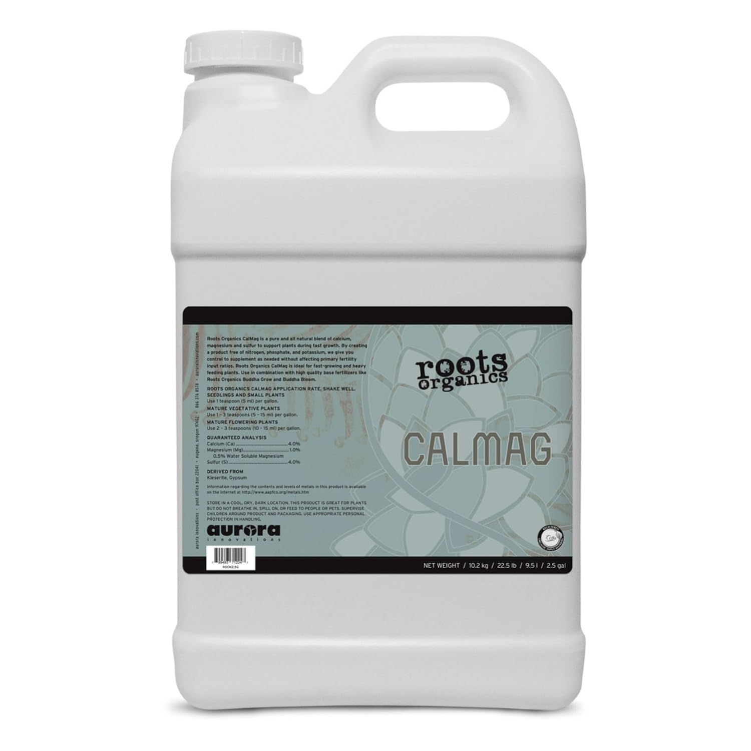 Roots Organics CalMag, Liquid Plant Food & Fertilizer Blend for Seedlings, Vegetable, and Flowering Plants - Heavy Feeders & Fast Growers, 2.5 Gallon