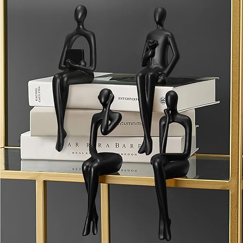 Juego de 4 estatuas de pensador sentado, decoración moderna para el hogar, escultura abstracta, figuras coleccionables de resina, decoración