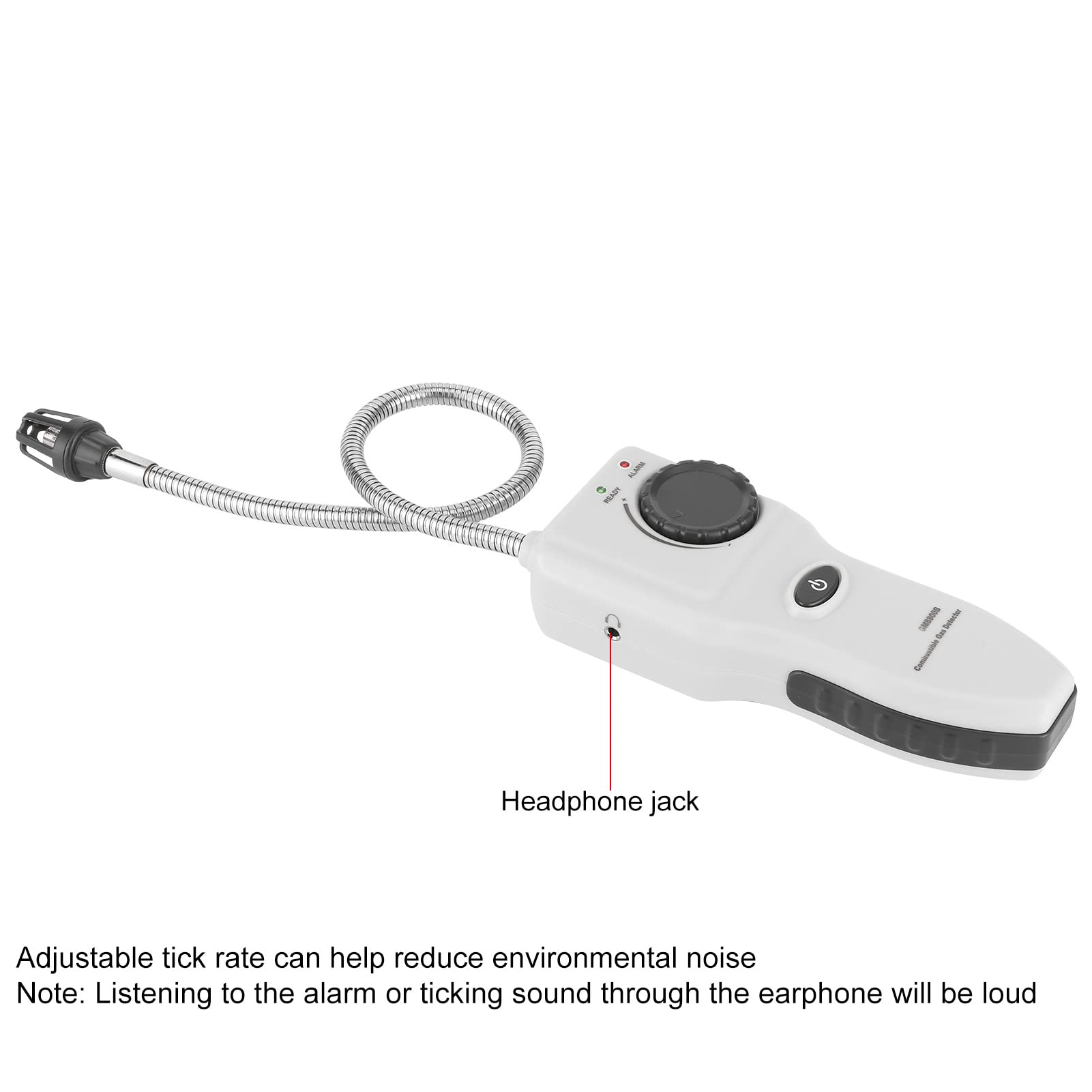 lyrlody Detector de Gas Portátil, Detector de Metano ABS con Sonda de 35 Cm, Sensibilidad de 50 Ppm, Respuesta de 2 S, Alarma Ajustable para Cocina, Baño, RV, Parrilla, Casa, Verificación de Tuberías