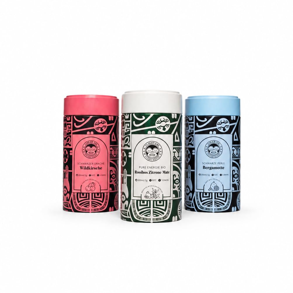 Geschenkeset, Das Rhythmus-Trio, (Schwarzer Drache - Wildkirsch), (Pure Energie BIO - Rooibos - Zitrone - Mate) & (Schwarze Perle - Bergamotte)