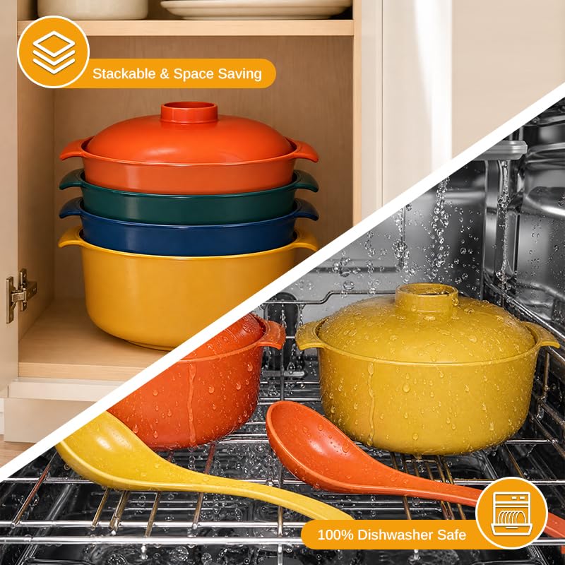 Image of Microwave Bowls with Lids & Spoons, 50 oz Unbreakable Bowls, 4 Pack