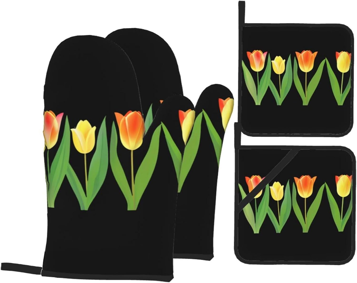 Sunset Tulips Prints Kitchen Covers: Waterproof Oven Layers for Safe Cooking & Easy Cleanup - 4 Piece Heat Protection Set