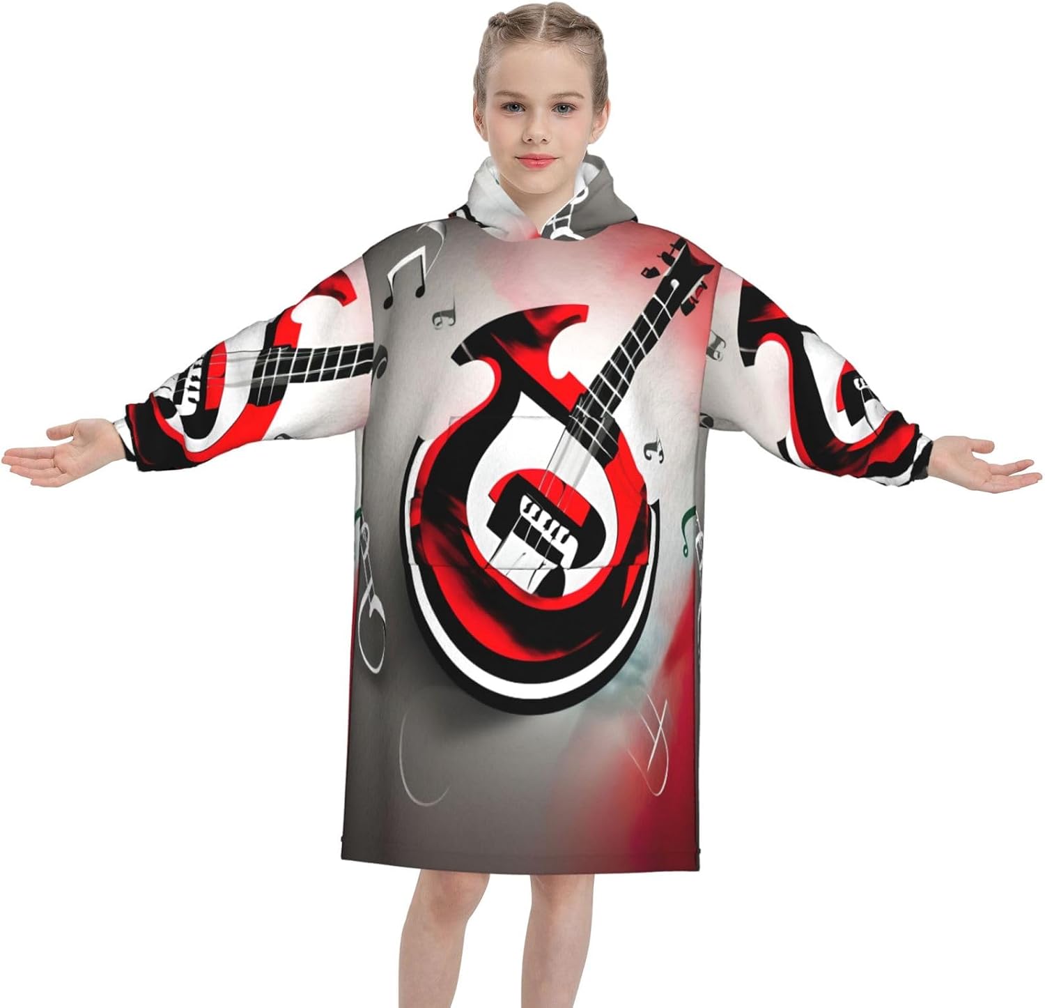 Music Symbol Print Oversized Blanket Hoodie, Wearable Blanket Hooded,Hooded Pullover With Pocket