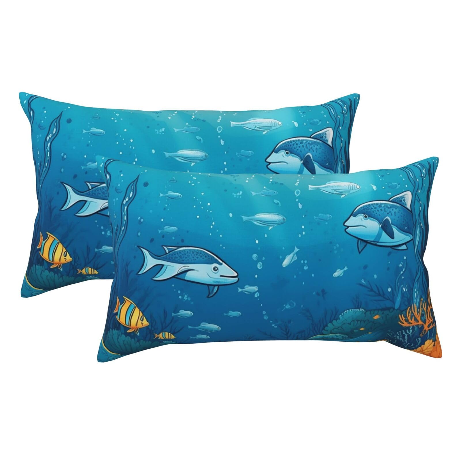 2 Pack King Size Pillow Cases for Hair and Skin Soft Breathable Pillow Case Covers with Hidden Zipper Underwater Ocean Illustration Pillowcase 20x36 Inches Pillow Covers for Sleeping Gift