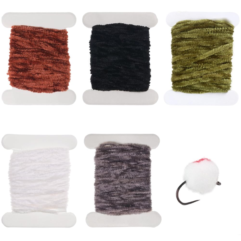 GORGECRAFT 25M 5 Colors Chenille Fly Tying Materials Nylon Egg Yarn Fishing Tying Bait Lures Material DIY Craft Kit Supplies for Crappie Jigs Wooly Buggers Streamers Nymphal Bugs Scud