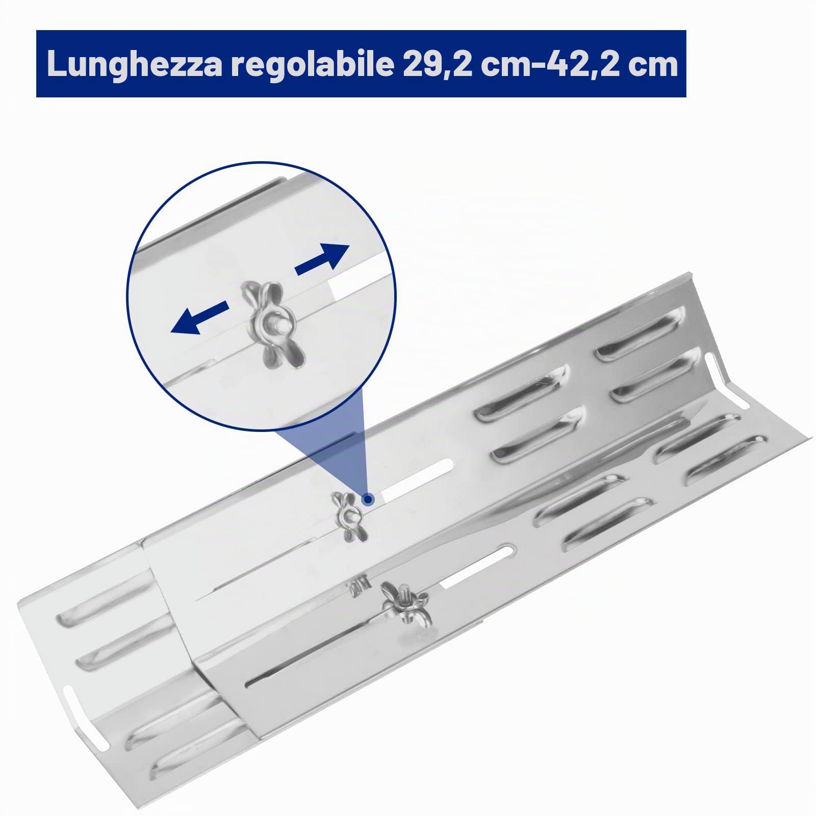 Copertura universale regolabile da 29 a 43 cm, distributore di fiamma in acciaio inox, per barbecue a gas Enders, Weber, Landmann, Burnhard, Charbroil