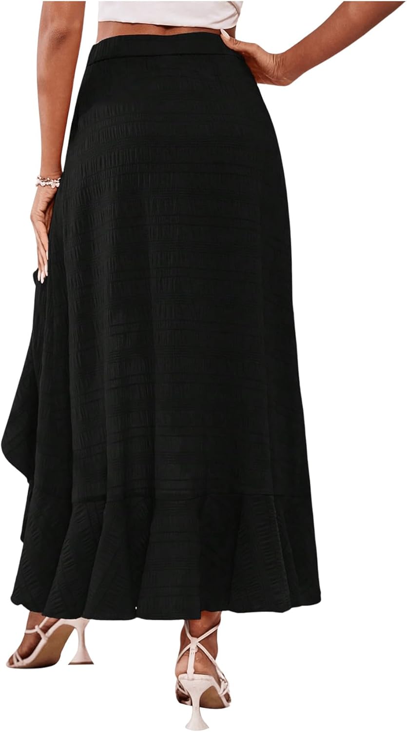 MakeMeChic Women's Boho Floral High Waisted Ruffle Skirt Split Thigh Swing Summer Maxi Long Skirt - Image 2