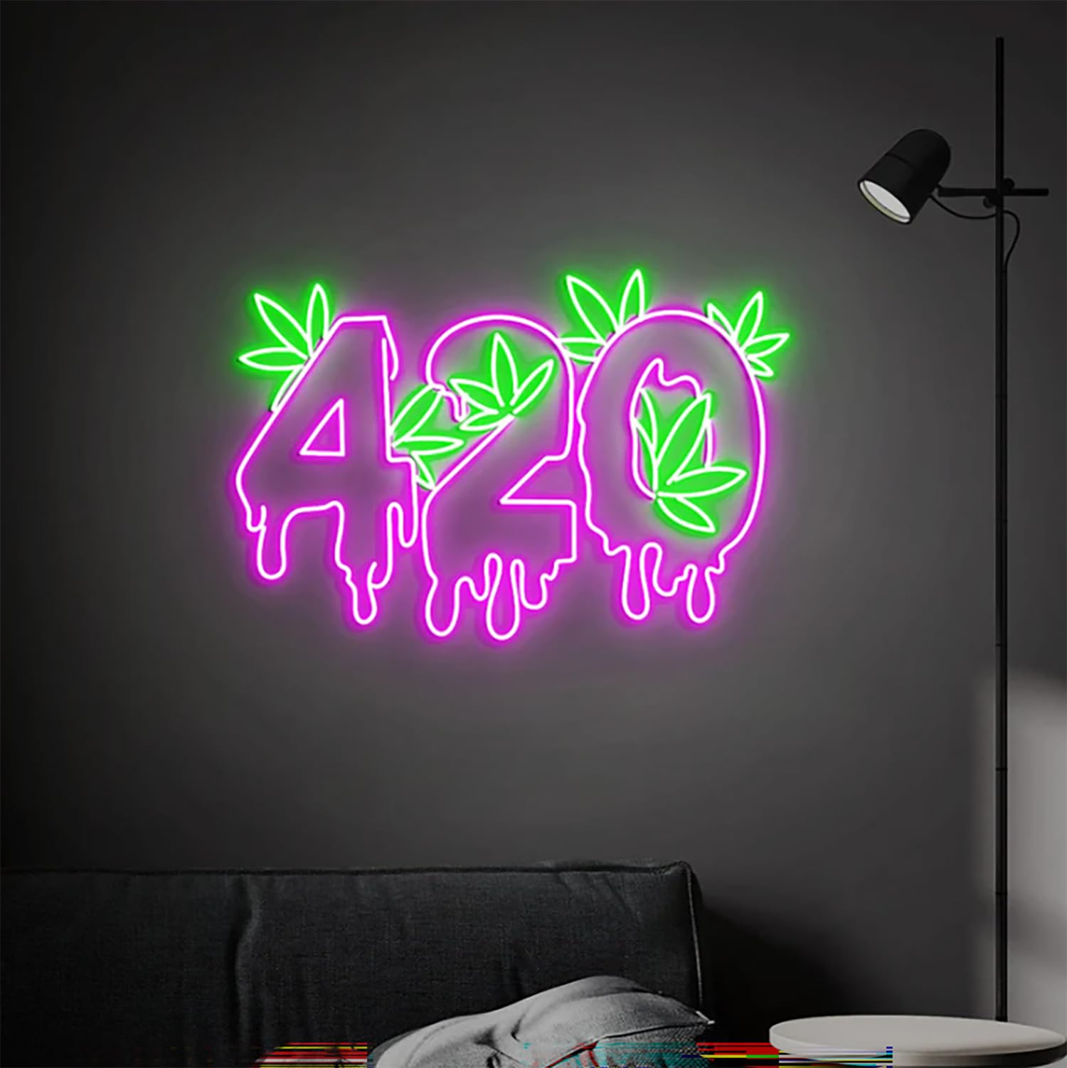 Highway 420 Green Cannabis Leaf LED Neon Sign for Wall Decor USB Adjustable Brightness Living Room Bars Pub Club Gatherings Art Wall Decor