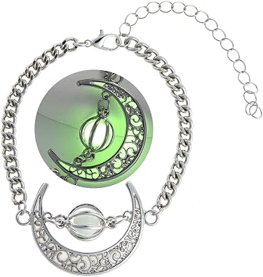 EEQQBZ Glow in The Dark Silver Crescent Moon bracelets - Glowing Blue Moon Charm - Magical Fantasy Fairy Glowing bracelets - Glow Jewelry