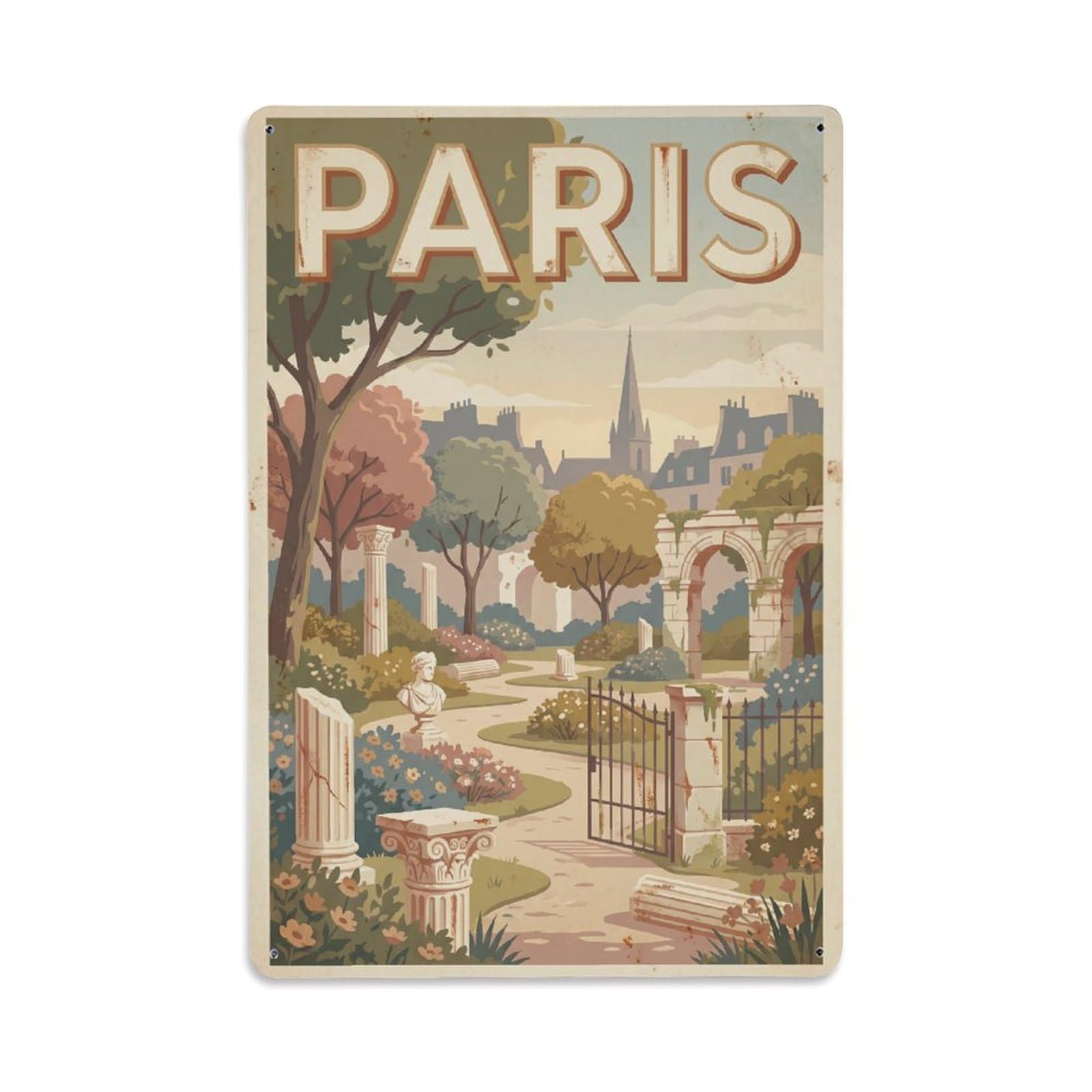 Vintage Travel Paris Square Georges-Cain Garden Rusted France Metal Tin Sign Plaque Wall Decor for Cafe, Club Bar, Office, Home Garden Metal Poster 8x12Inch