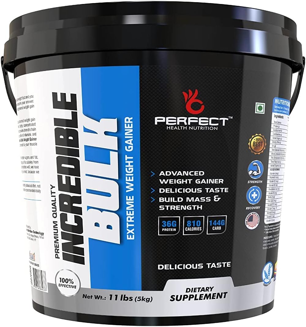 Perfect Health Nutrition Incredible Bulk Extreme Weight Gainer with Digestive Enzymes 810 Calories & 36 gm Protein Gain Strength & Size Weight Gainer (6.6 lb) New (Chocolate, 5 Kg)