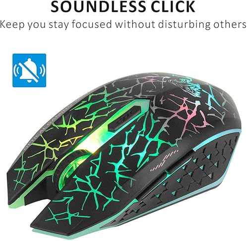 Miniatura 7 de Q8 - Ratón inalámbrico para computadora 24 GHz USB recargable ergonómico LED inalámbrico silencioso 3 DPI ajustables 6 botones compatible con PC