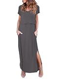 Women's Nursing Dress Summer V Neck Short Sleeve Maternity Split Long Dresses for Breastfeeding with Pockets S-XXL
