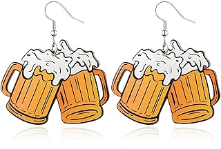 Beer Wine Mug Earrings for Women Girls Handmade Funny Wooden Oktoberfest Earrings Wood Lightweight Beer Festival Costumes Outfits Accessories Hawaiian Summer Jewelry Gifts