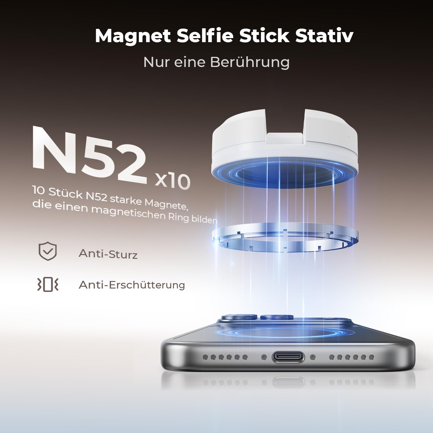 K&F CONCEPT MS19 Magnet Selfie Stick,162CM Handy Stativ mit Abnehmbarer Fernbedienung, Stativ für Smartphone, Mini-Stativ Kompatibel mit iPhone Samsung und Android Handys(Weiß)