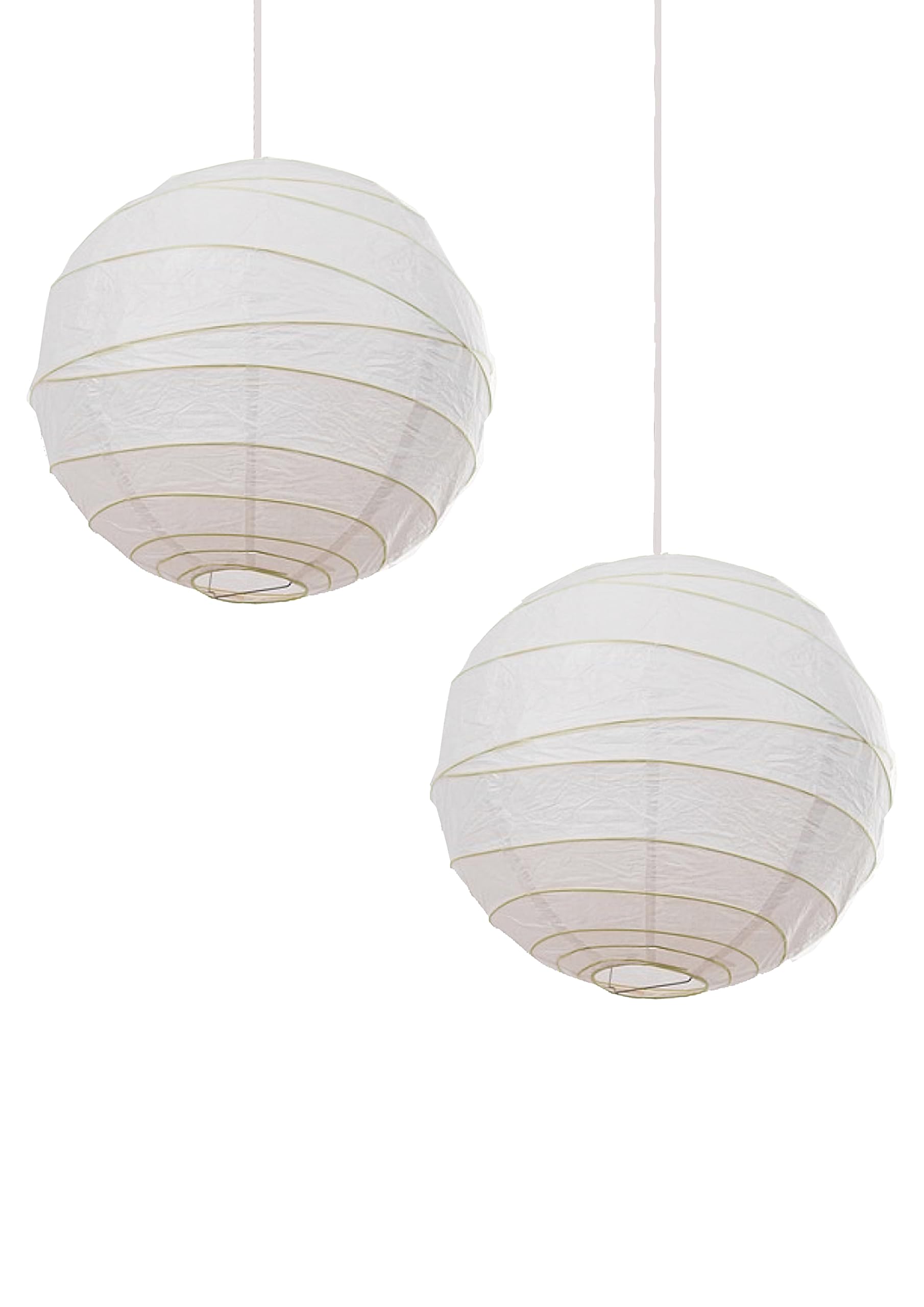 2 X 16inch 40cm Dia' White Irregular Faux Bamboo Paper Lanterns, (Pack of 2)