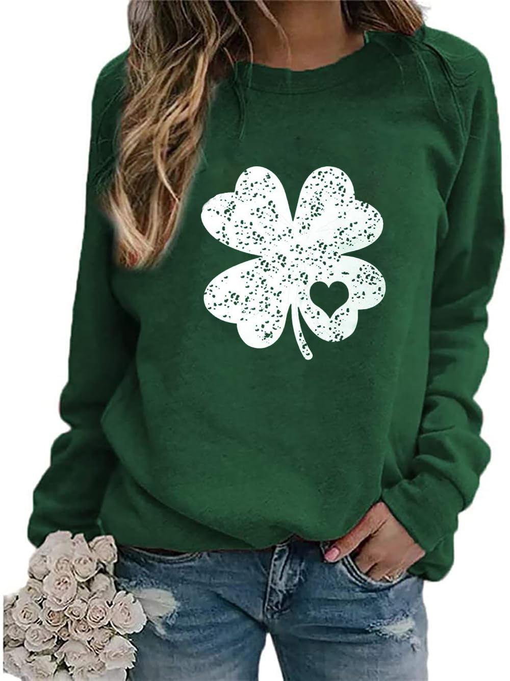 Ykomow St Patricks Day Sweatshirt Women Long Sleeve Leopard Shamrock St patricks Shirts Tees