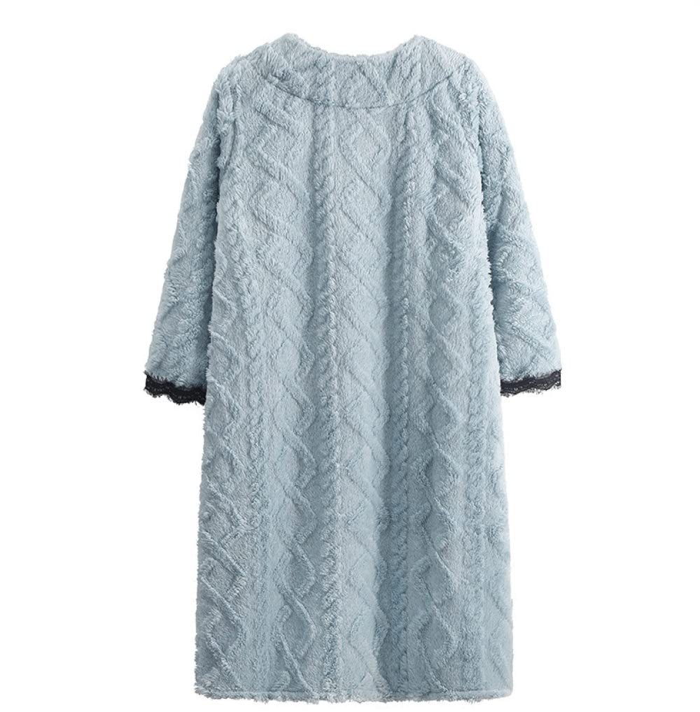 Nachthemden Für Damen,Damen-Nachthemden Blau Flanell V-Ausschnitt Rhombus Streifen Spitze Schlafhemd Weiche Bequeme Lange Ärmel Nachthemd Nachtwäsche Loungewear Für Damen Mädchen Pyjama Party W