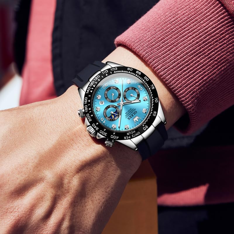 OLEVS Men's Watches Chronograph Multifunction Sport Silicone Luxury Diamond Moon Phase Quartz Male Watch Waterproof Wrist Watch - Image 5