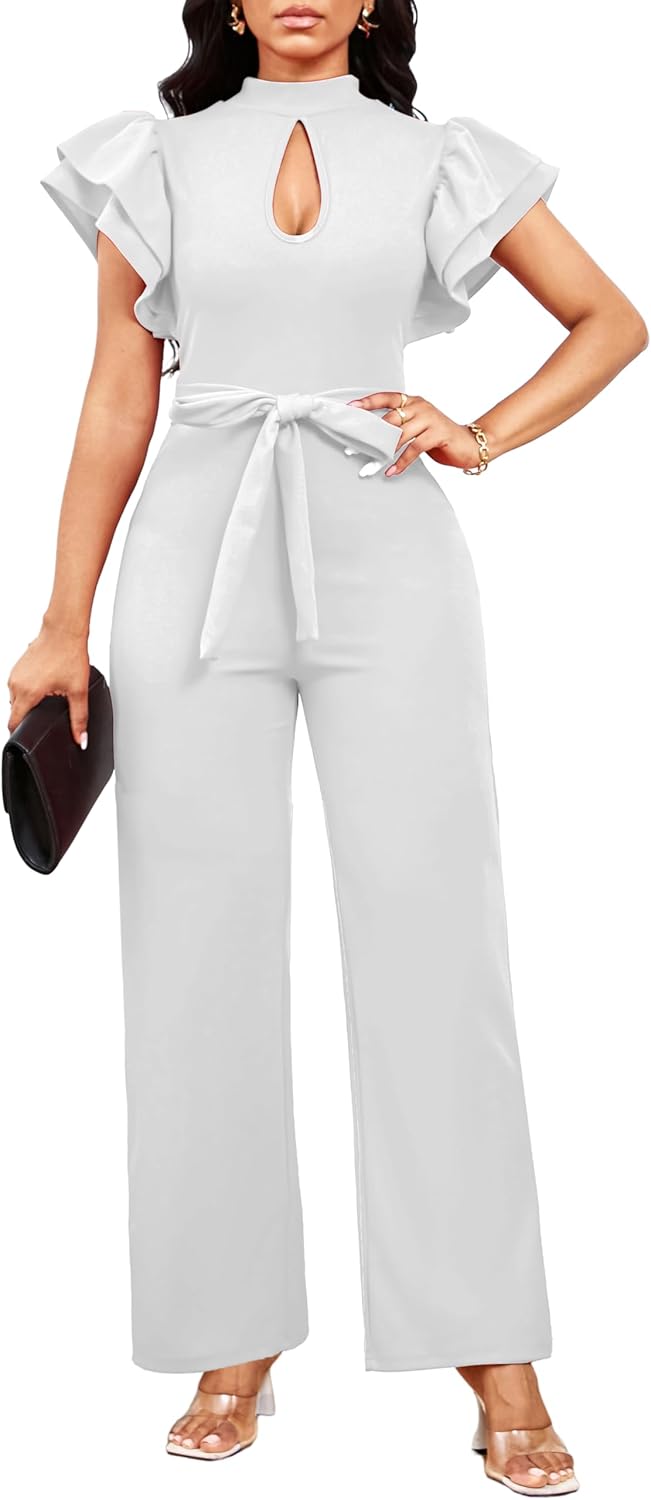 SxClub Elegant Jumpsuits for Women Dressy Formal Casual Long Straight Pants Business Jumpsuit