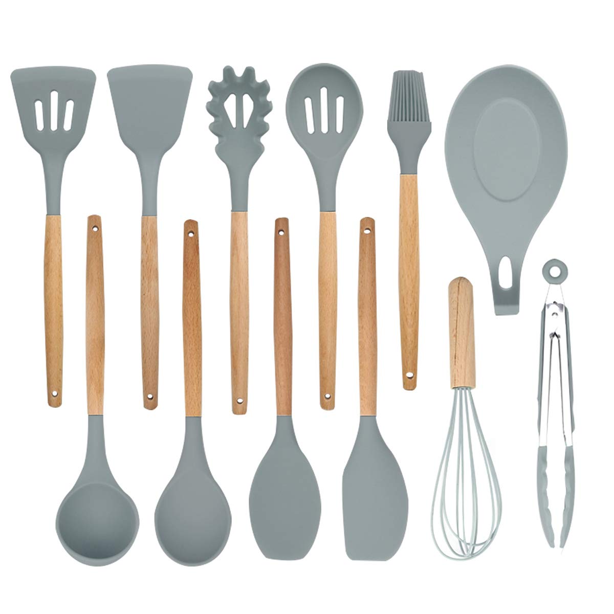 12 Pcs Kitchen Utensils Set, Silicone Cooking Utensils Spatula Utensil Set Heat Resistant Nonstick Spoon Tongs Cookware Set