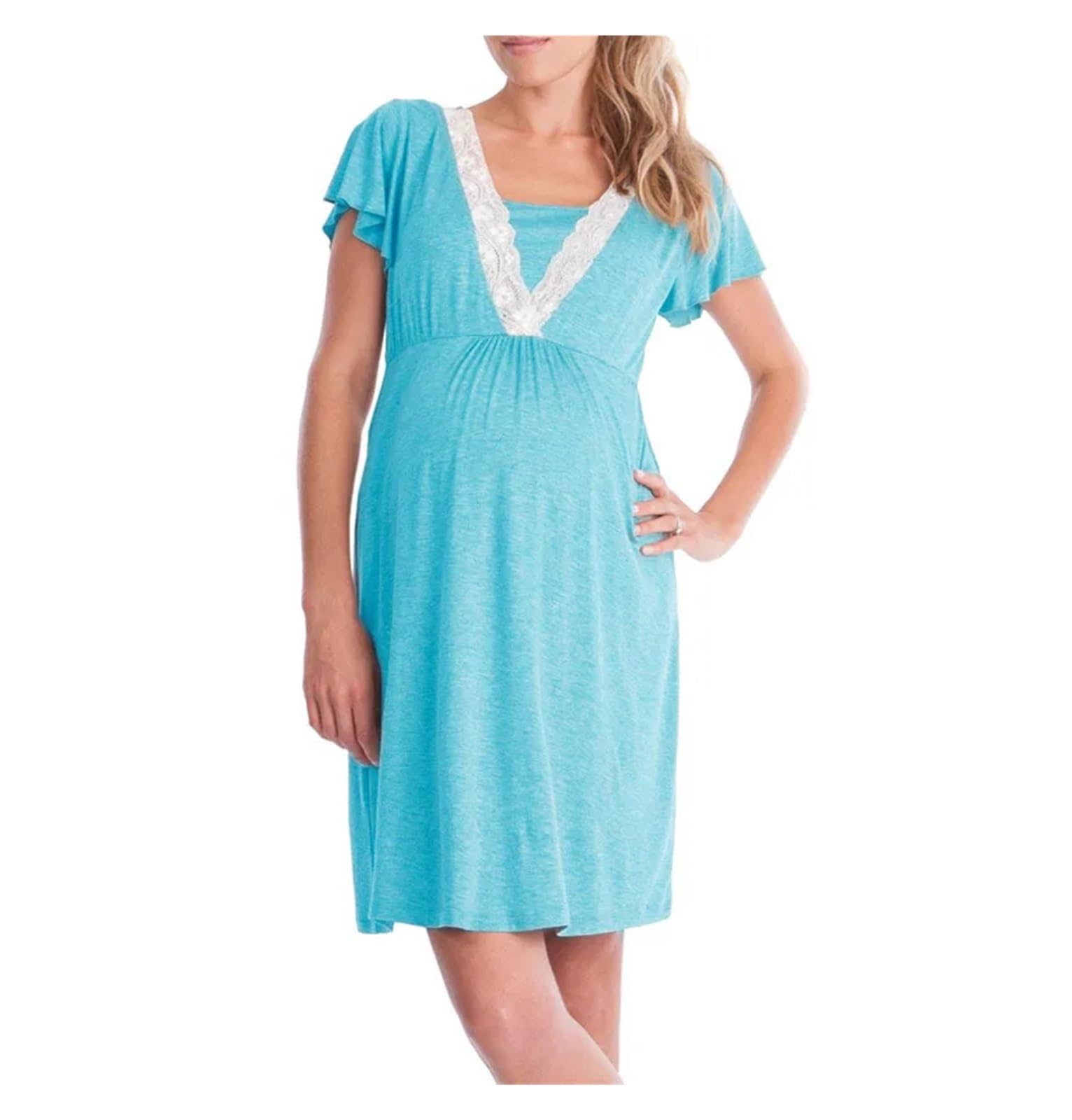 Camicia da Notte Donna Vestaglia Premaman for Donne Incinte, for Allattamento, in Pizzo, con Cintura Regolabile, Pigiama, Abiti for la Gravidanza