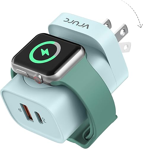 Miniatura 12 de VRURC Cargador para iPhone y Apple Watch, bloque de carga rápida USB C de 20 W, adaptador de viaje compacto 3 en 1 con 2 puertos para iPhone