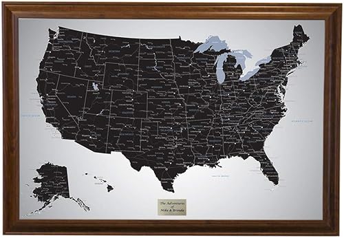 Vista 29 de Mapa de viaje personalizado de Black Ice USA con pasadores y marco gris de madera de granero de 27.5 x 39.5 pulgadas, mapea tus viajes a EE. UU Gris