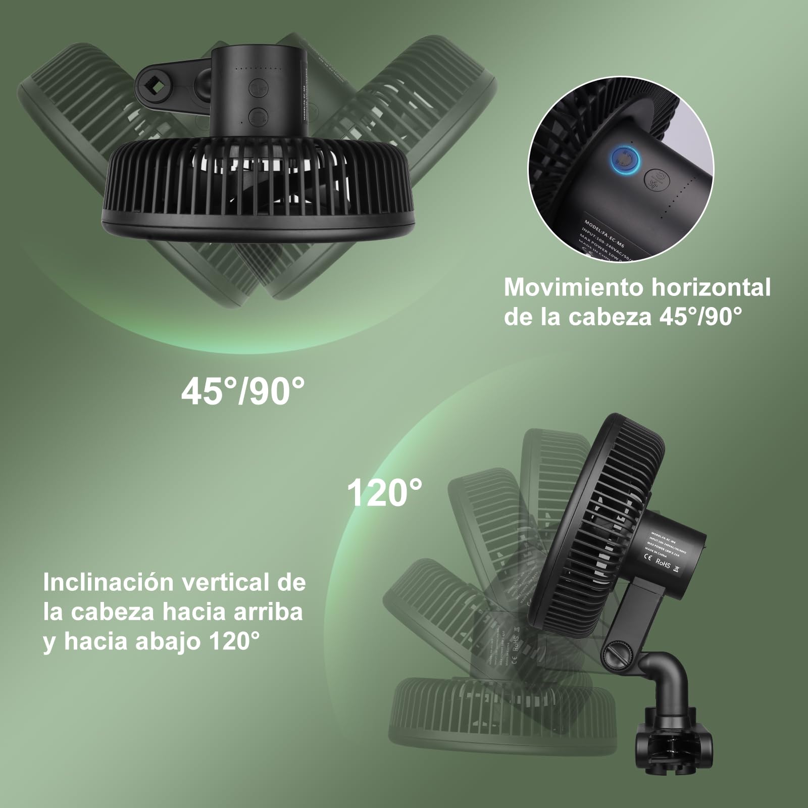 Ventilador de cultivo clip - Ventilador oscilante ajustable con 10 velocidades, silencioso para tienda de cultivo