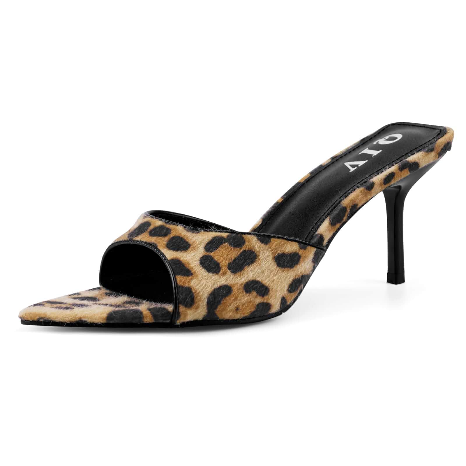 QIV Kitten Heels Pointed Open Toe Mule Heeled Sandals Slip on Kitten Heel Sandals, Peep Toe Backless Heeled Mules, Dress Shoes for Wedding, Party, Prom & Graduation