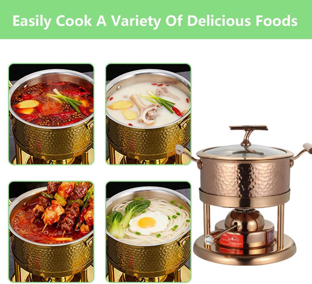 AIZYR Mini Chinese Shabu Hot Pot, Stainless Steel Stove Camping Stove Chafing Dishes for Buffet for Kitchen Restaurant Party Outdoor,Rose Gold