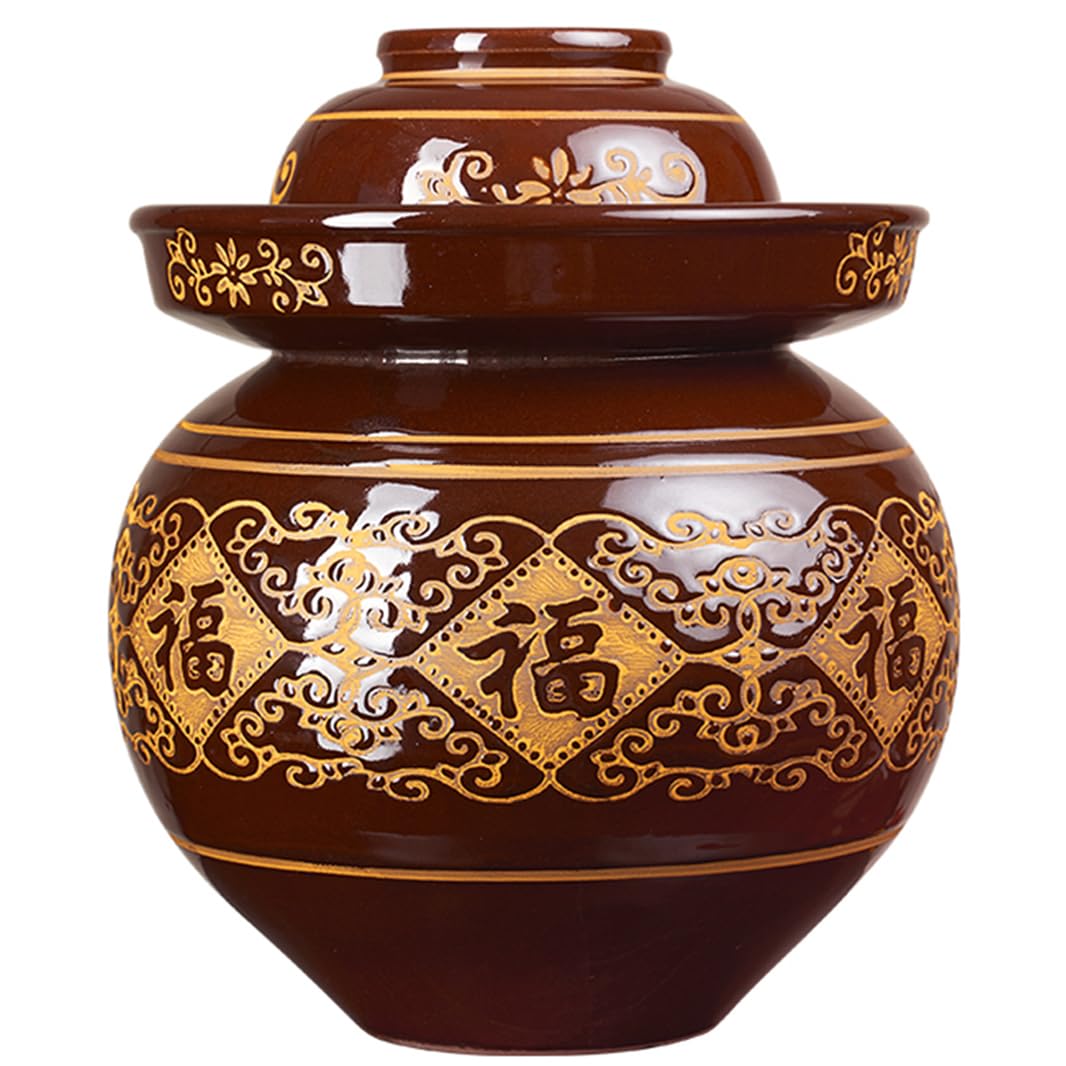 Ceramiczny słoik na ogórki z pokrywkami, duży tradycyjny chiński porcelanowy słoik na ogórki, ceramiczny garnek do fermentacji z uszczelką wodną (8 l)(8L)