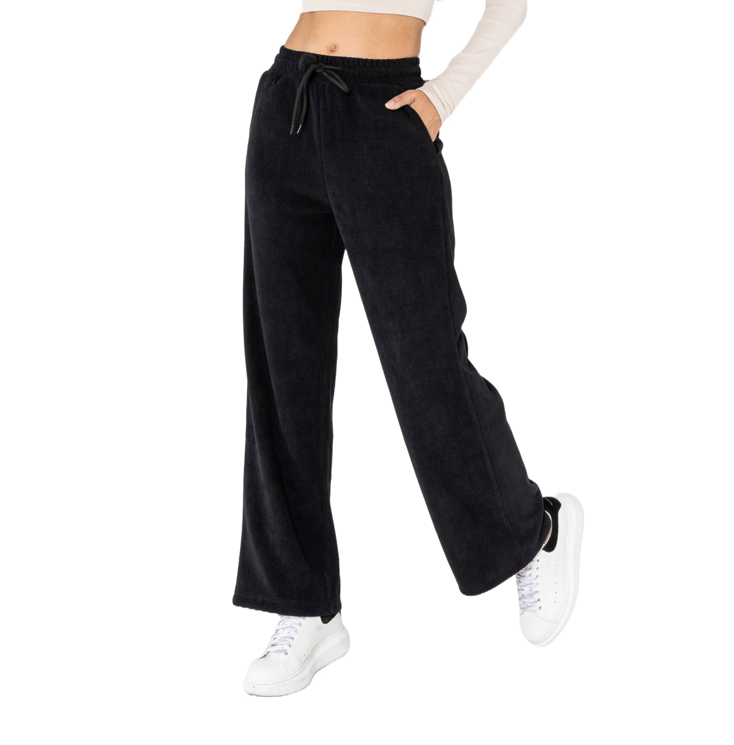 Nina Carter J253 Damen Freizeithose – Samtige Jogginghose Relaxed Fit Cordoptik Hose mit Elastischer Taillenbund und Weites Bein