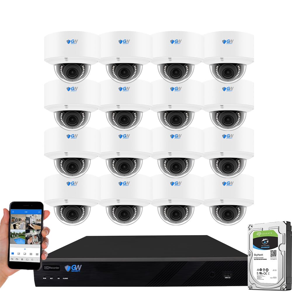GW Security 16 Channel 12MP NVR 4K Outdoor Indoor Security Camera System - 16 x Dome 8MP Waterproof 2.7-13.5mm Varifocal Zoom AI Face Recognition