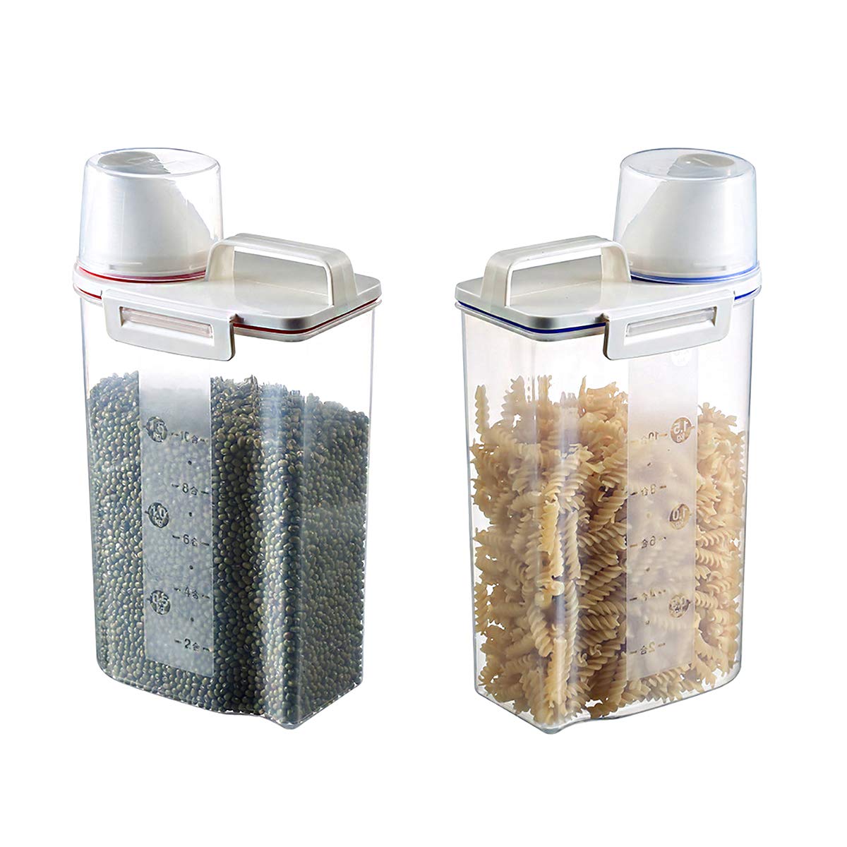 DIXIUZA 2 Pack Food Storage Containers, Kitchen Grain Storage Box with Measuring Cup, Moisture-Proof Sealed Multi-Grain Jar(2KG Large Capacity)