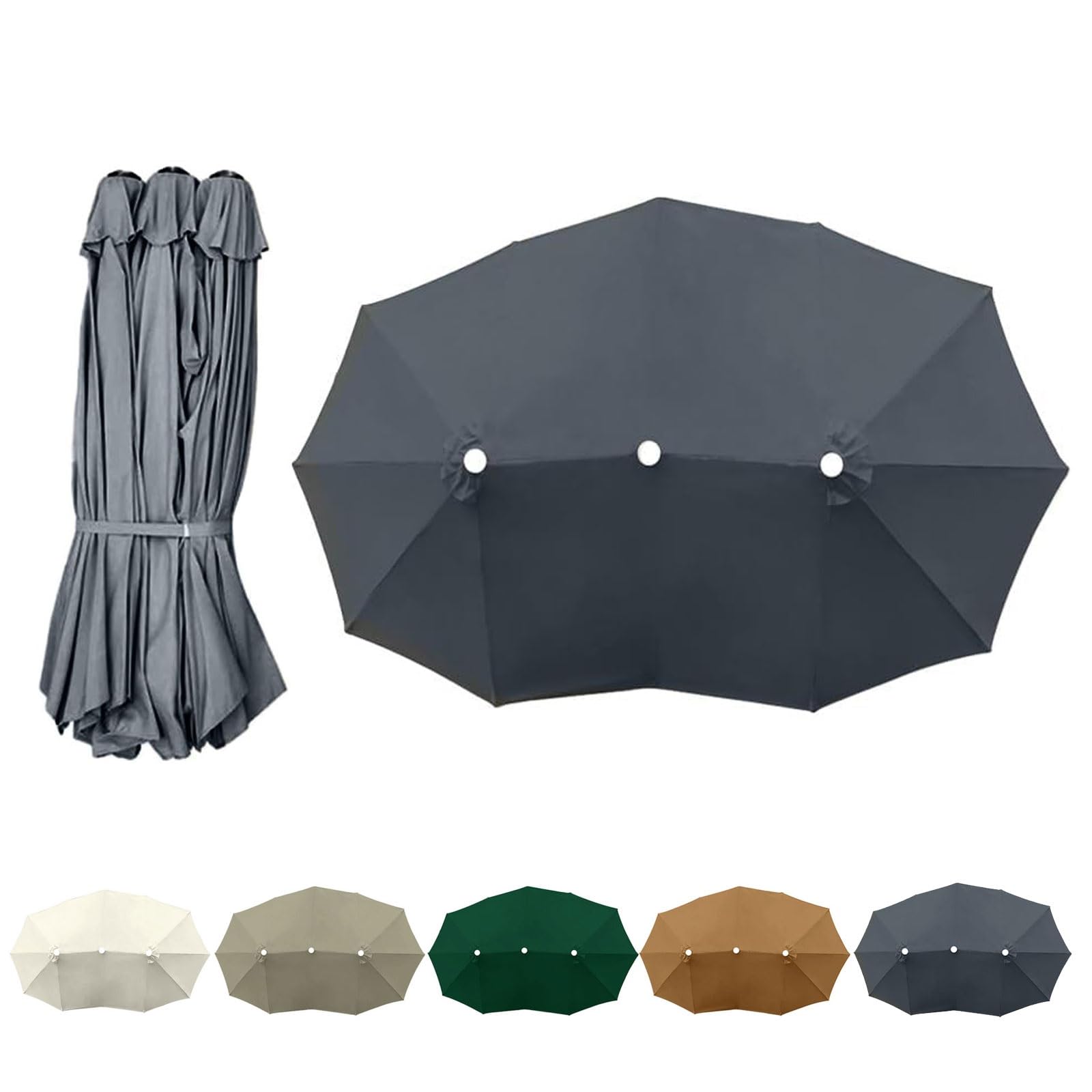 Amieron Double Sided Umbrella Replacement Canopy Cover 12 Ribs Triple-Size Umbrella Top Cover Large Triple Parasol Replacement Cloth For Market Patio Garden(Gris)