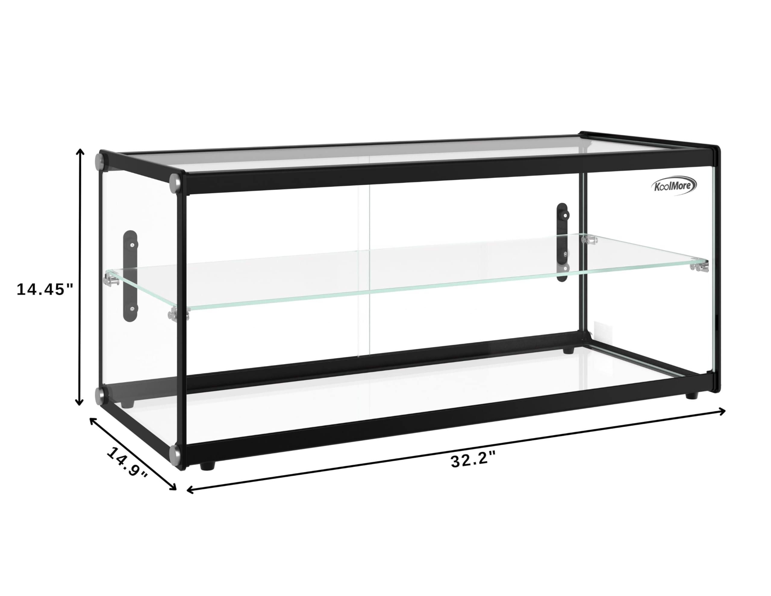 KoolMore Vitrina de repostería de 2 Niveles de 33 Pulgadas con Estante de Vidrio y Puerta corredera, Capacidad de 3.2 pies cúbicos, certificación ETL (KM-DC-3CSBK)