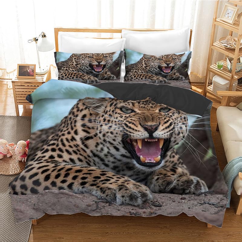 Parure de lit 220x240 adulte imprimé lynx au toucher soyeux haut de gamme