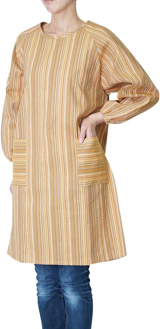 [作務衣と和専門店　職人の技ひめか] 割烹着 しじら織りロング割烹着 かっぽう着/エプロン 1242 日本製