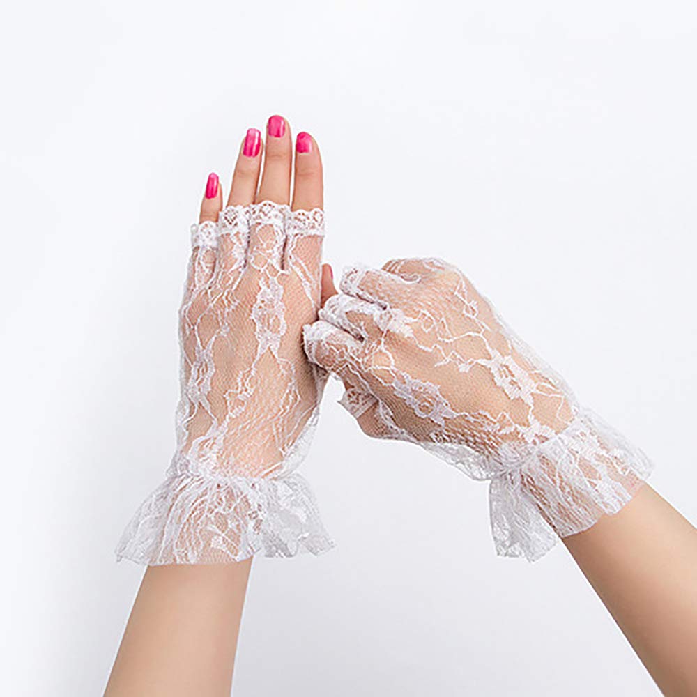URSFUR Summer Short Lace Gloves for Wedding Bridal Women Sunblock Fingerless Glove White